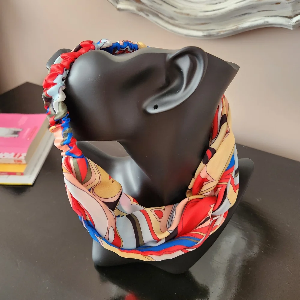 Bundle of 3 Twist Knot Headbands | Silk Satin Baroque Gold Chain Print